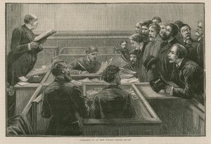 De recente rellen in Londen: Beëdiging bij Bow Street Police Court door English School