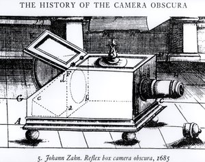 De reflex box camera obscura door Johann Zahn, 1685, uit De Geschiedenis van de Camera Obscura door English School