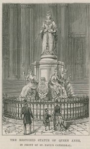 Het gerestaureerde standbeeld van Koningin Anne door English School