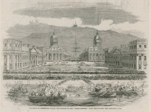 Het tafereel in Greenwich tijdens de passage van de Great Eastern door English School