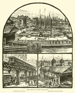De scheepvaart op de East River; Verhoogde spoorweg; Hamilton veerhuis