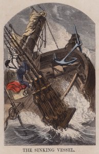 Het zinkende schip (gekleurde gravure) door English School