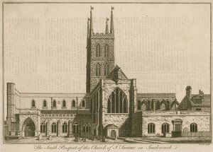 Het zuidelijke uitzicht op St Saviours, Southwark, Londen door English School