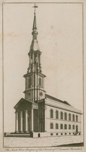 Het zuidwestelijke uitzicht op de kerk van St Leonard, Shoreditch door English School