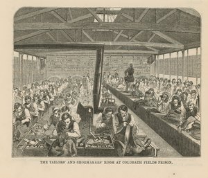 De kleermakers- en schoenmakerskamer in Coldbath Fields Prison door English School