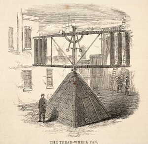 De tredmolen ventilator, illustratie uit The Criminal Prisons of London and Scenes from Prison Life door Henry Mayhew en John Binny, uitgegeven in 1862 door English School