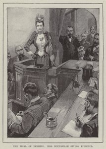 Het proces van Deeming, Miss Rounsville geeft bewijs (gravure) door English School