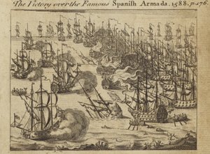 De overwinning op de beroemde Spaanse Armada, 1588 door English School