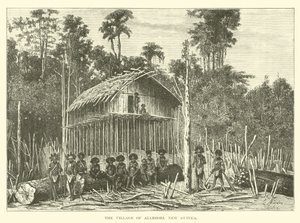 Het dorp Alambori, Nieuw-Guinea