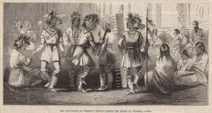 De oorlogsdans van de Ojibbeway Indianen voor de koningin in Windsor Castle