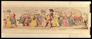 De vrouwen van Les Halles die Lodewijk XVI (1754-93) meenemen uit Versailles, uitgegeven door S.W. Fores, 1789