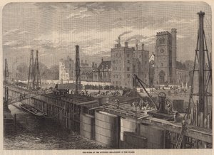 De werken aan de zuidelijke Embankment van de Thames door English School