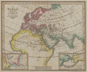 De wereld zoals bekend bij de Ouden, met de verspreiding en veronderstelde vestiging van de nakomelingen van Noach door English School