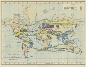 De wereld met voedsel- en handelsproducten
