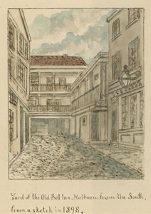 De binnenplaats van The Old Bell Inn, Holborn, Londen, vanuit het zuiden
