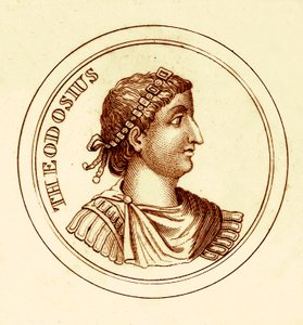 Theodosius, illustratie uit Het Universele Historische Woordenboek door George Crabb, gepubliceerd 1825