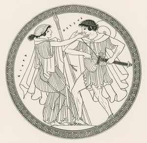 Theseus en Aithra door Hibron (gravure)