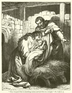 "Ze wikkelden Hem in doeken en legden Hem in een kribbe", Lucas, ii, 7 (gravure) door English School