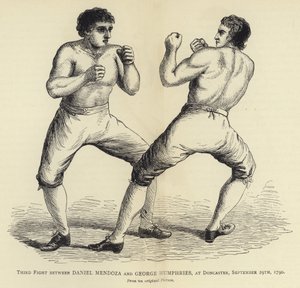 Derde gevecht tussen Daniel Mendoza en George Humphries, in Doncaster, 29 september 1790, naar een origineel schilderij door English School