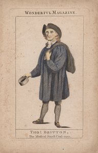 Thomas Britton: De Muzikale Kleine Kolenman, illustratie uit Wonderful Magazine, ca. 1764 (handgekleurde gravure)