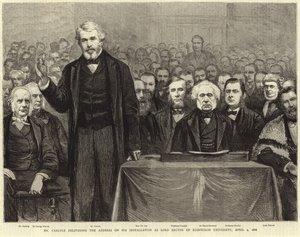 Thomas Carlyle houdt de toespraak bij zijn installatie als Lord Rector van de Universiteit van Edinburgh