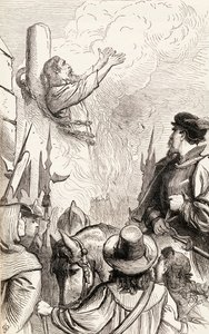 Thomas Hawkes verbrand op de brandstapel tijdens de Marian Persecuties, ca. 1865