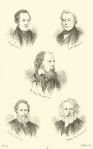 Thomas Hood, Lord Macaulay, Alfred Tennyson, Lord Lytton, Henry W Longfellow door English School