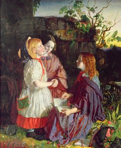 Drie jonge meisjes in een landschap, c.1860 door English School