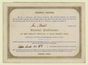 Ticket voor Charles Dickens amateur toneelvoorstelling, 1845 door English School