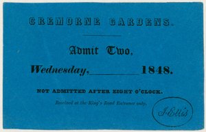 Toegangsbewijs voor Cremorne Gardens, Londen, 1848 door English School