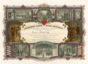 Ticket voor een banket in de grote zaal van de Chancery Lane Safe Deposit, 61-62 Chancery Lane, Londen door English School