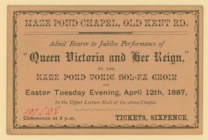 Ticket voor een uitvoering van Queen Victoria and Her Reign door English School