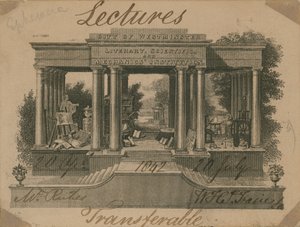Ticket voor lezingen bij het City of Westminster Literair, Wetenschappelijk en Mechanisch Instituut