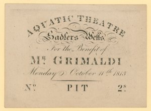 Kaartje voor het Aquatic Theatre, ten behoeve van Mr. Grimaldi, 11 oktober 1813 door English School