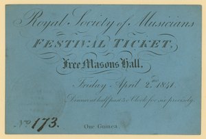 Ticket voor het Royal Society of Musicians Festival, Free Masons Hall door English School