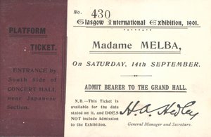 Ticket voor Nellie Melba op de Glasgow International Exhibition, 1901 door English School