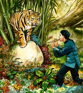 Tijger bespeeld op de fluit