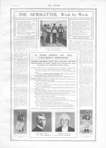 Tijdlijn van gebeurtenissen en artikelen over het zinken van de Titanic, uit The Sphere, 27 april 1912