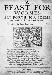 Titelpagina van A Feast for Worms, uiteengezet in een gedicht over de geschiedenis van Jona door Francis Quarles, 1620