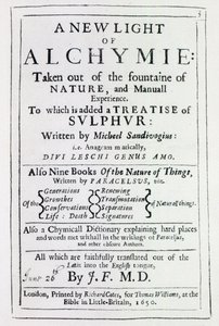 Titelpagina van de Engelse editie van A New Light on Alchemy door Michal Sedziwoj, 1650