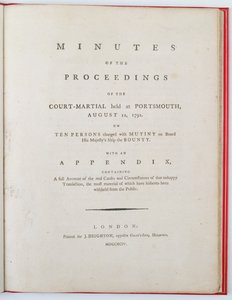 Titelpagina van de Notulen van de rechtszitting gehouden in Portsmouth, 12 augustus 1792, uitgegeven in Londen, 1794 door English School