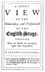 Titelpagina van A Short View of the Immorality and Profaneness of the English Stage door Jeremy Collier, 1698