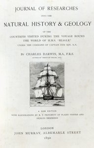 Titelpagina van The Voyage of the Beagle door Charles Darwin, editie gepubliceerd in 1890