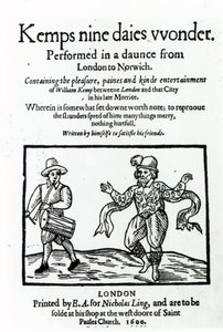 Titelpagina van William Kemps Nine Days Wonder, gepubliceerd in 1600
