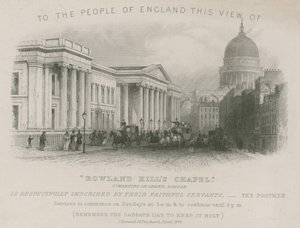 Aan de mensen van Engeland dit uitzicht op Rowland Hills Kapel door English School