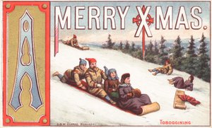 Sleeën, kerstkaart