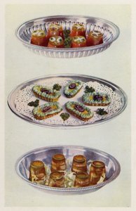 Tomatencrèmes; Ansjovis Gondels; Garnalen in Aspic
