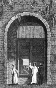 Grafsteen van de Britse ambassadeur, Edward Barton, boven een kloosterpoort op de Prinseneilanden, uit Residence at Constantinople door Robert Walsh, 1836