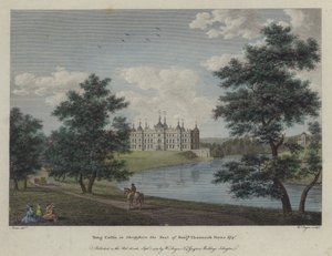 Tong Castle, Shropshire, de zetel van Benjamin Channock Payne (gekleurde gravure) door English School