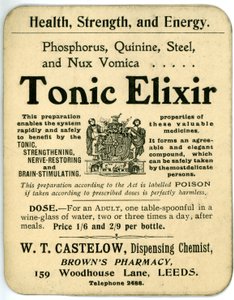 Etiket van Tonic Elixir, begin door English School